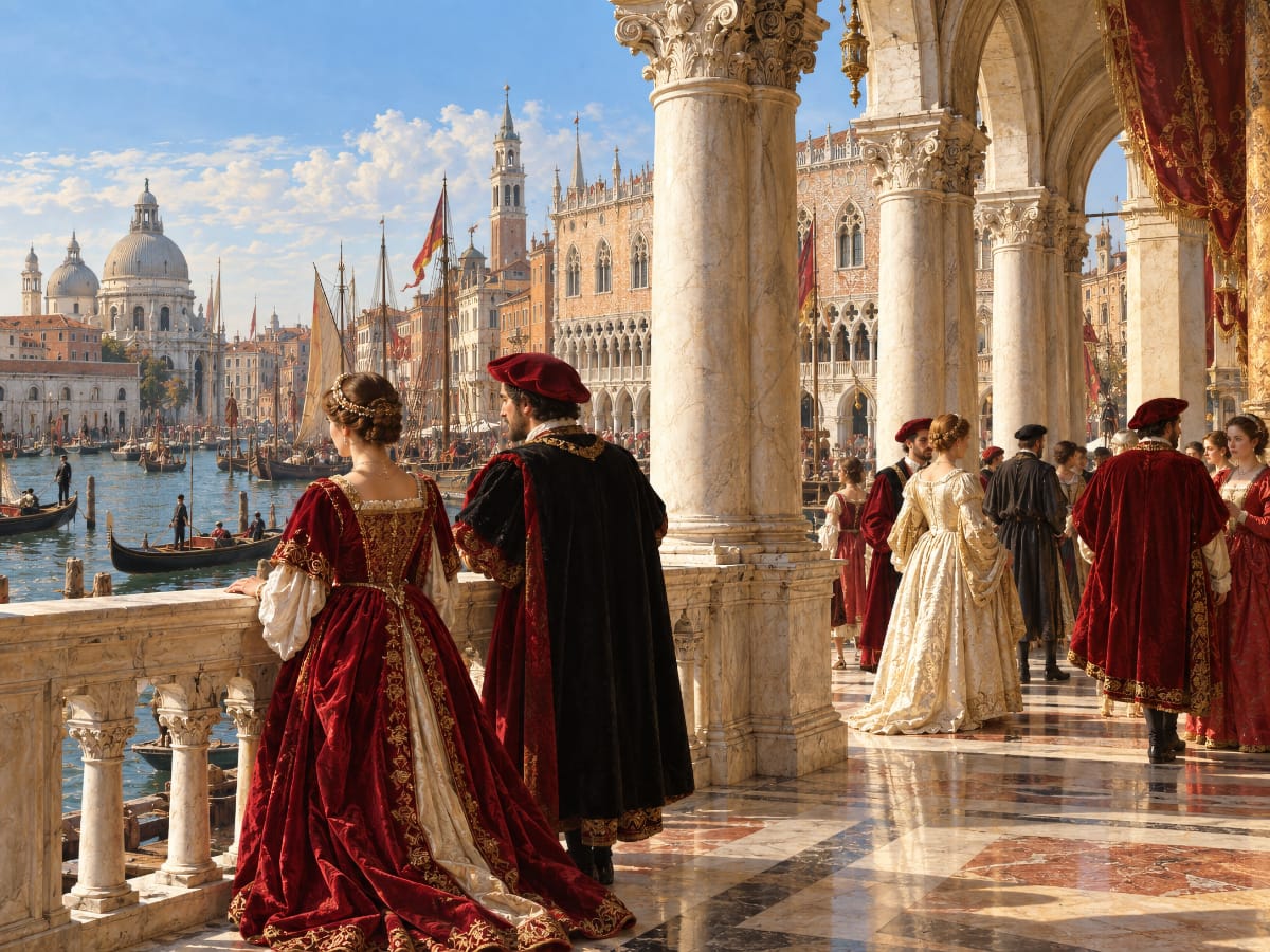 Illustration inspirée de la peinture vénitienne de la Renaissance et de l’univers de Vittore Carpaccio